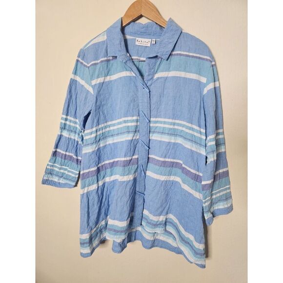 Habitat Clothes To Live In Periwinkle Blue Striped Crinkle Tunic Loose Sz Small - Picture 1 of 7